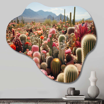 Green Pink Cactus Field II - Asymmetric Metal Wall Art